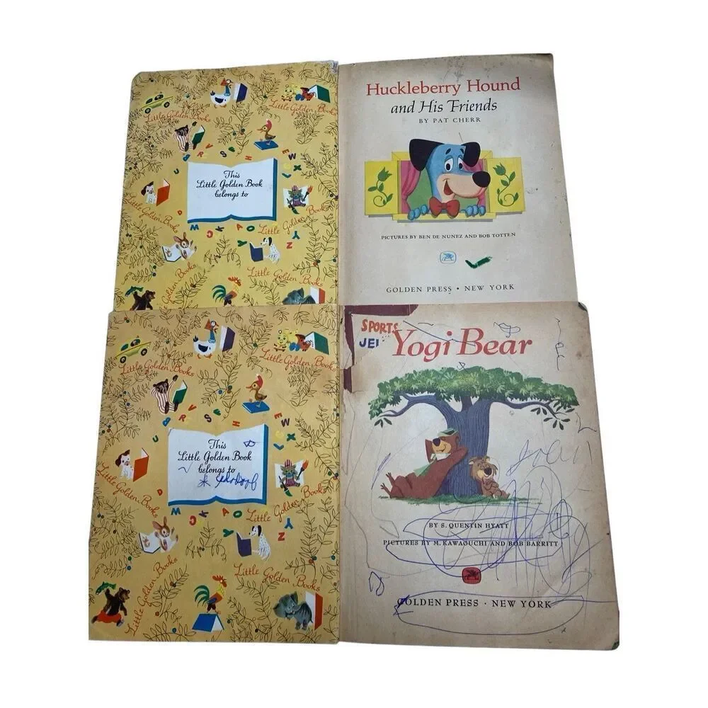 Lot 2 Vintage Little Golden Books Yogi Bear Huckleberry Hound 1960 Hanna Barbera